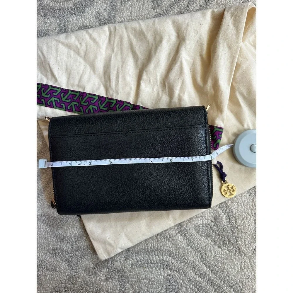 Tory Burch Miller Wallet Crossbody Bag Black Pebbled Leather Gold Hardware Logo